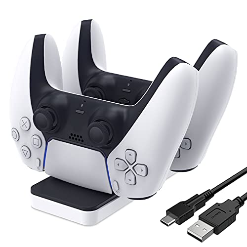 FYOUNG Cargador de mando compatible con PS5, carga de mando y carga para DualSense con cable USB C, color blanco