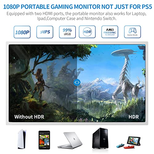 G-STORY 15,6” PS5 Monitor, 1080P Portable Monitor PS5, IPS Gaming Monitor for PS5 Dual Speakers, HDMI, HDR, FreeSync, Game Mode, PS5 Monitor