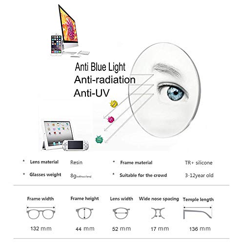 Gafas De Bloqueo De Luz Azul, Protección Uv400, Anti-Rayos Azules Gafas De Juegos De Ordenador Para Niños De 3 a 12 Años, Niñas, Antideslumbrantes, Antideslumbrantes Y Con Filtro Blu-Ray