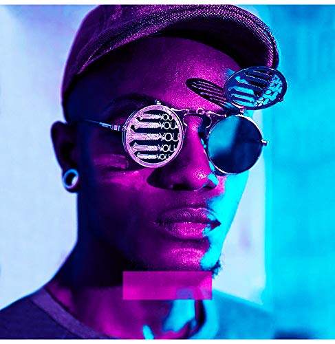 Gafas de sol punk, gafas de sol cibernéticas Black Rim Spider Web Design Steam Flip Flop Adecuado para clubes nocturnos Pop Up Hip Hop Style Accessories Metal Hollow Material Quirky