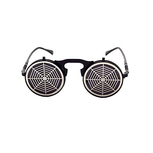 Gafas de sol punk, gafas de sol cibernéticas Black Rim Spider Web Design Steam Flip Flop Adecuado para clubes nocturnos Pop Up Hip Hop Style Accessories Metal Hollow Material Quirky