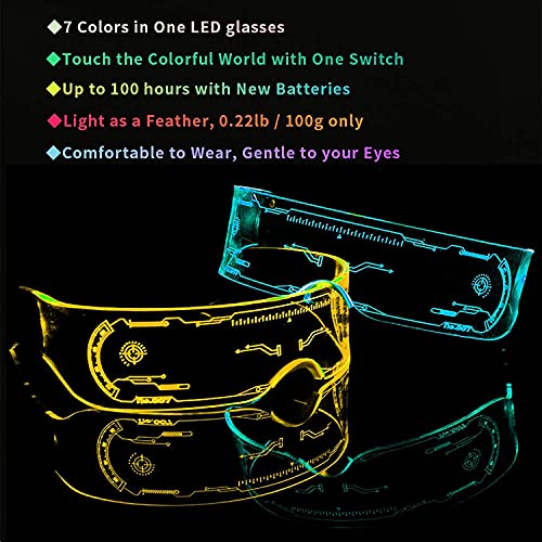 Gafas de Visera Solar LED Cyberpunk, 256 Combinaciones de Flash, Gafas LED Luminosas,2 Packs