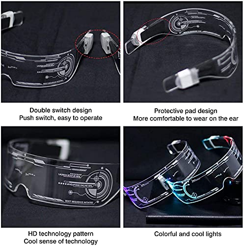Gafas de Visera Solar LED Cyberpunk, 256 Combinaciones de Flash, Gafas LED Luminosas,2 Packs