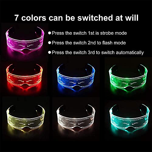 Gafas de Visera Solar LED Cyberpunk, 256 Combinaciones de Flash, Gafas LED Luminosas,2 Packs