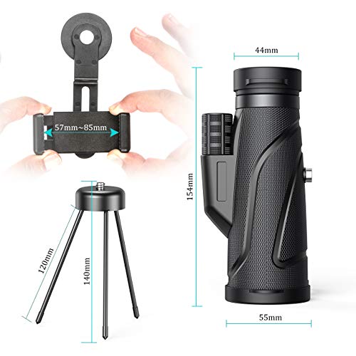 Gafild Monocular, 12 x 50 HD Monocular Impermeable monoculo telescopio portatil para Viajes de Caza, Juego de Pelota, Concierto con Adaptador de Soporte para Smartphone y trípode