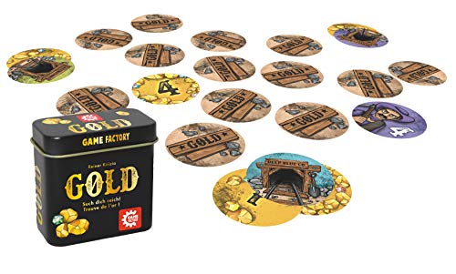 Game Factory 646252 Gold Minijuego de Cartas en práctica Caja de Metal, Ideal como Juego de Viaje o Regalo, para 2 a 5 Jugadores