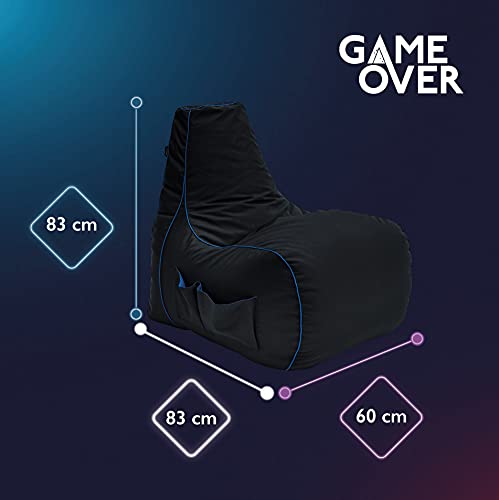 Game Over Crepúsculo Princesa Puff Pera para Video Juegos | Sala Interior | con Bolsillos Laterales para Controles | Soporte para Auriculares | Diseño Ergonómico (Relámpago Cerúleo)