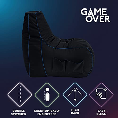 Game Over Crepúsculo Princesa Puff Pera para Video Juegos | Sala Interior | con Bolsillos Laterales para Controles | Soporte para Auriculares | Diseño Ergonómico (Relámpago Cerúleo)