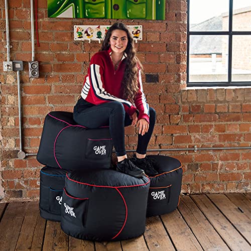 Game Over Reposapies Puff Pera De Video Juegos | Reposo De Pies Sala Interior | Bolsillos Laterales para Controles | Hecho En Reino Unido | Diseño Ergonómico (Relámpago Cerúleo)
