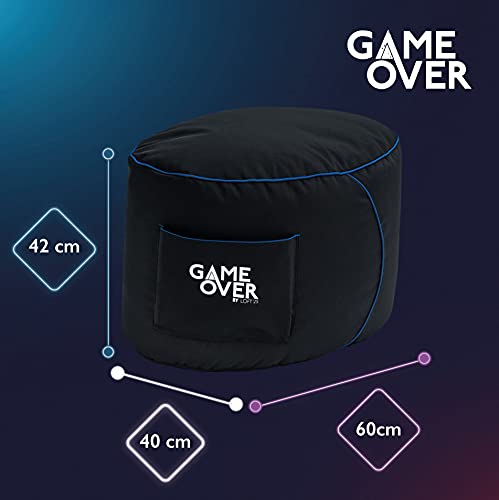 Game Over Reposapies Puff Pera De Video Juegos | Reposo De Pies Sala Interior | Bolsillos Laterales para Controles | Hecho En Reino Unido | Diseño Ergonómico (Relámpago Cerúleo)