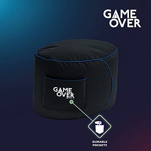 Game Over Reposapies Puff Pera De Video Juegos | Reposo De Pies Sala Interior | Bolsillos Laterales para Controles | Hecho En Reino Unido | Diseño Ergonómico (Relámpago Cerúleo)