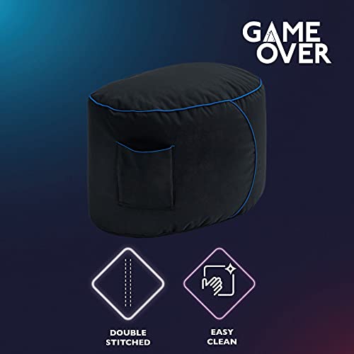Game Over Reposapies Puff Pera De Video Juegos | Reposo De Pies Sala Interior | Bolsillos Laterales para Controles | Hecho En Reino Unido | Diseño Ergonómico (Relámpago Cerúleo)