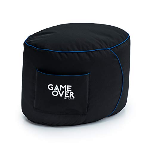 Game Over Reposapies Puff Pera De Video Juegos | Reposo De Pies Sala Interior | Bolsillos Laterales para Controles | Hecho En Reino Unido | Diseño Ergonómico (Relámpago Cerúleo)