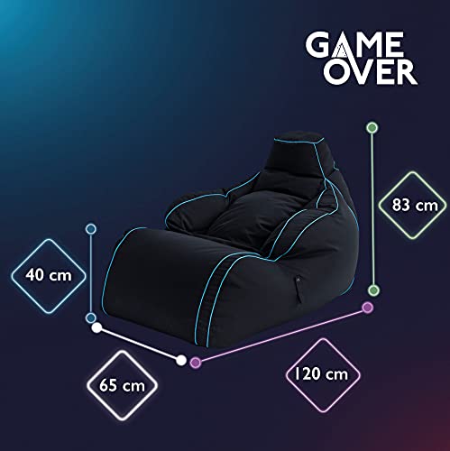Game Over Silla para Reposar Puff Pera para Video Juegos | Sala Interior | Bolsillos Laterales para Controles | Soporte para Auriculares | Diseño Ergonómico (Lich Blade)