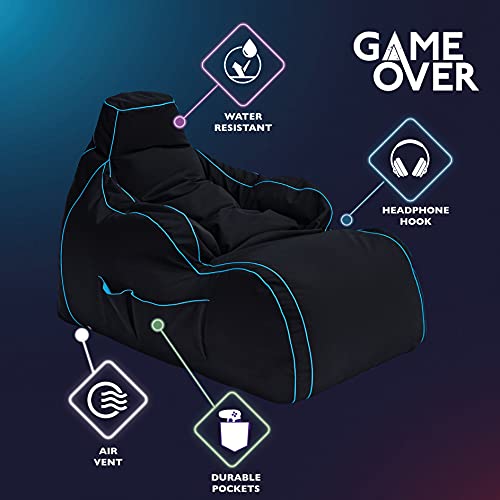 Game Over Silla para Reposar Puff Pera para Video Juegos | Sala Interior | Bolsillos Laterales para Controles | Soporte para Auriculares | Diseño Ergonómico (Lich Blade)