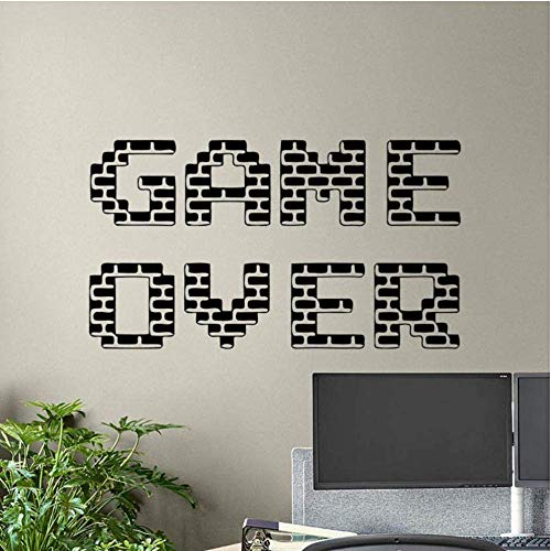 Game Over Wall Decal Gamer Poster Gaming Sign Playroom Vinyl Sticker Home Decor Boys Bedroom Mural Video Pixel Wallpaper 75X42Cm