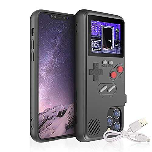 Gameboy - Funda para iPhone, Lifattitude Retro 3D para consola de juegos con 36 juegos clásicos, pantalla a color, a prueba de golpes, videojuego para iPhone (negro, para iPhone XR)