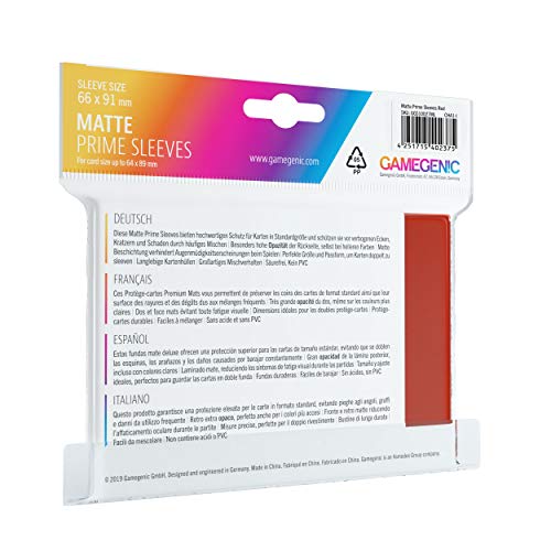 GAMEGEN!C- Pack Matte Prime Sleeves Red (100), Color (GGS10027ML)