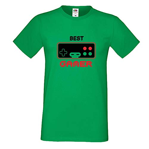 Gamer T-Shirt Best Gamer Old School Gamer PC Video Game (Green, XL)