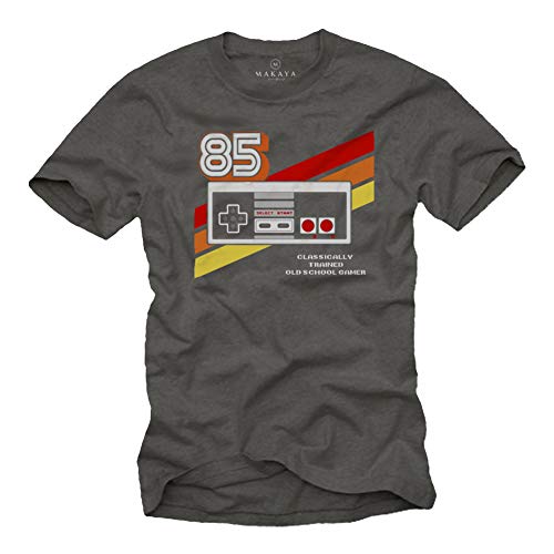 Gamer T-Shirt Hombre - Vintage Game Controller - Camiseta Friki Regalos Gaming Gris XL
