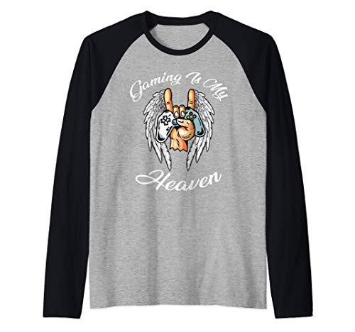 Gaming Is My Heaven Video Games Gift Tops Camiseta Manga Raglan