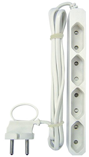 GAO Barra de 4 enchufes, Cable de alimentación de 3 M, Formato Muy Plano, con Estructura Flexible de Cuero, Color Blanco, EU4 3 M