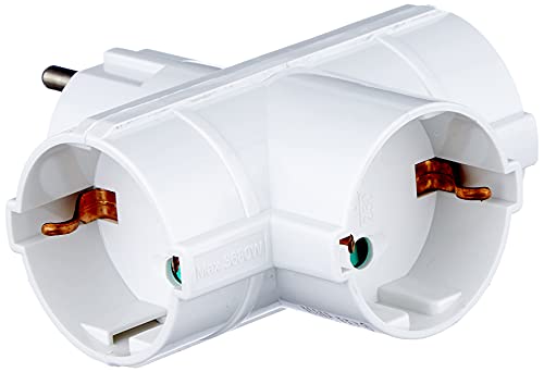 Garza Power - Adaptador Triple Lateral (3 Tomas Schuko) con toma de Tierra, formato Retráctil, color Blanco