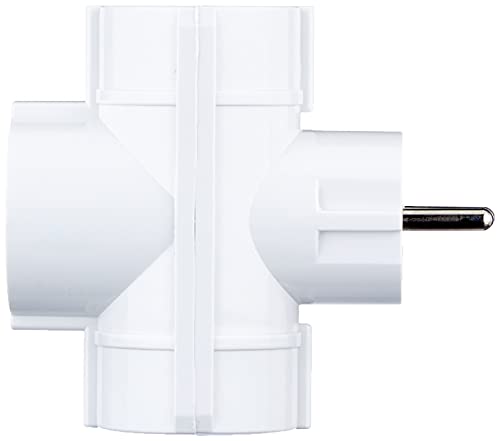 Garza Power - Adaptador Triple Lateral (3 Tomas Schuko) con toma de Tierra, formato Retráctil, color Blanco