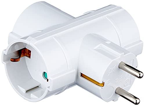 Garza Power - Adaptador Triple Lateral (3 Tomas Schuko) con toma de Tierra, formato Retráctil, color Blanco