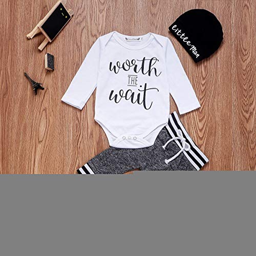 Geagodelia - Conjunto de ropa para recién nacido, 3 piezas, diseño de letra estampada + pantalón + sombrero, blanco, 3-6 meses