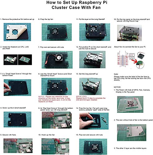GeeekPi Raspberry Pi 4 Model B,Raspberry Pi 3 B + Caja con Ventilador de refrigeración y disipador de Calor, Caja de acrílico de 4 Capas Caja apilable Cluster Caja para Raspberry Pi 3/2 Modelo B