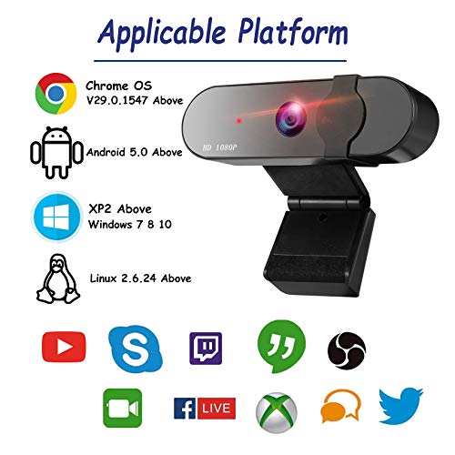 GeekerChip Webcam 1080P Full HD,USB Webcam con Webcam Cover Micrófono Reductor de Ruido y Corrección de iluminación Automática,para PC,Mac,Windows,Portátil,para Twitch Xbox One