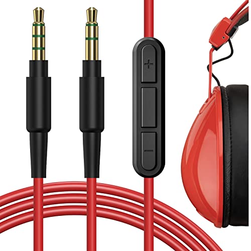 Geekria Cable de Repuesto con micrófono para Skulcandy Hesh, Hesh 2, Crusher, Grind/Audio con Control de Volumen y micrófono (Rojo)