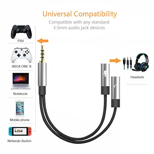Geekria Headset Adapter Y Splitter 3.5mm Jack Cable for PS4, Xbox One Controller, Playstation VR, Tablet, Notebook, Mobile Phone and Gaming Headsets (1 x 3.5mm Male to 2 x 3.5mm Female)