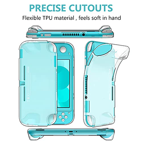GeeRic Funda Compatible para Switch Lite, Accesorio 8 Piezas Funda Silicona Protector de Pantalla Compatible para Switch Lite,2 Pieces 4 Tapas de Pulgar y Agarre de Almacenamiento Gris