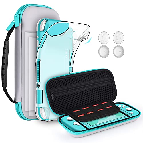 GeeRic Funda Compatible para Switch Lite, Accesorio 8 Piezas Funda Silicona Protector de Pantalla Compatible para Switch Lite,2 Pieces 4 Tapas de Pulgar y Agarre de Almacenamiento Gris