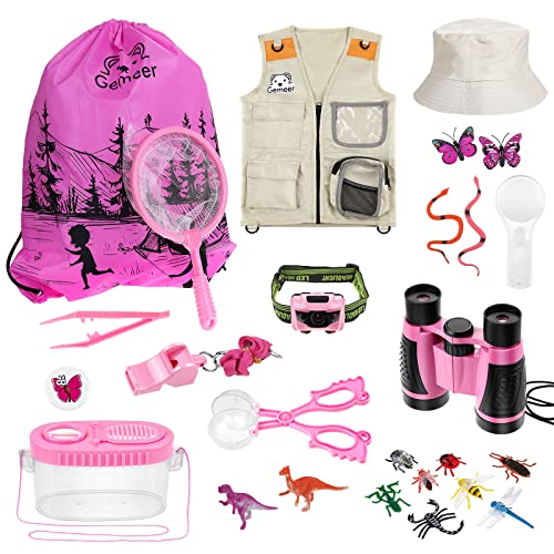 Gemeer Kit de Aventuras al Aire Libre, 26 Kits de Captura de Insectos, Kits de Aventuras al Aire Libre para niños, Kits de Ropa de Aventura, Juegos educativos, Juguetes de Aventura (Rosa)