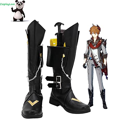 Genshin Impact Childe Tartaglia Black Cosplay Shoes Long Boots Leather Custom Hand Made For Girl Boy 38 MaleChilde