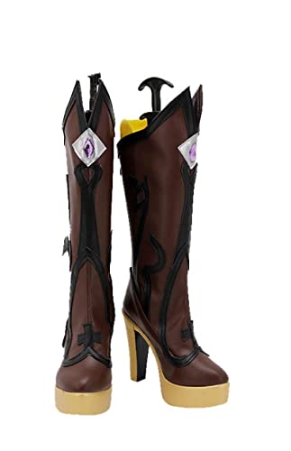 Genshin Impact Fischl Brown Cosplay Shoes Long Boots Leather Custom Hand Made For Girl Boy 39 FemaleFischl