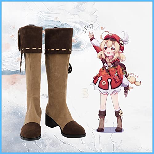 Genshin Impact Klee Brown Cosplay Shoes Long Boots Leather Custom Hand Made For Girl Boy 43 FemaleKlee