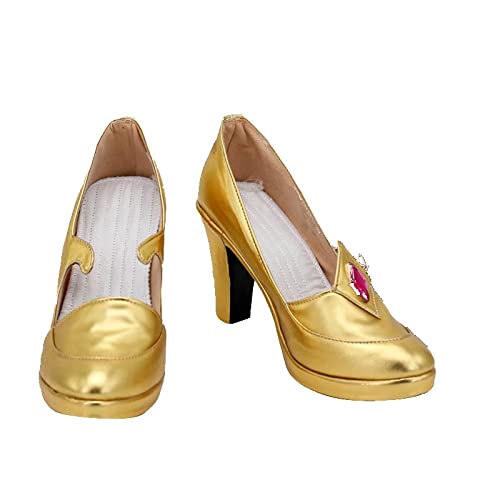 Genshin Impact Mona Gold Cosplay Shoes Long Boots Leather Custom Hand Made For Girl Boy 40 FemaleMona