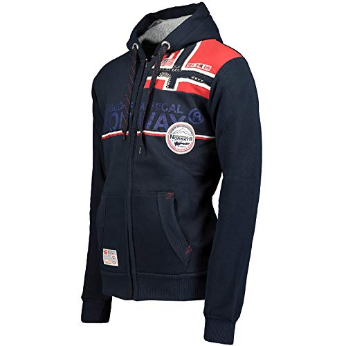 Geographical Norway FAPONIE Hombre - Sudadera Capucha Bolsillo Canguro Hombre - Hoodie Logotipo Hombre - Hoody Manga Larga Capucha - Sudadera Deportiva Casual Logo Sweat (Azul Marino L)