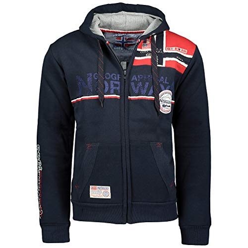 Geographical Norway FAPONIE Hombre - Sudadera Capucha Bolsillo Canguro Hombre - Hoodie Logotipo Hombre - Hoody Manga Larga Capucha - Sudadera Deportiva Casual Logo Sweat (Azul Marino L)
