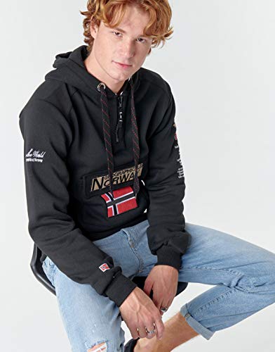 Geographical Norway GYMCLASS Men - Sudadera Capucha Bolsillos Hombre - Chaqueta Casual Hombres Abrigo - Camisetas Camisa Manga Larga - Hoodie Deportiva Regular Fitness Jacket Tops (Negro L)