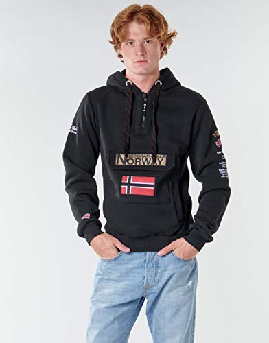 Geographical Norway GYMCLASS Men - Sudadera Capucha Bolsillos Hombre - Chaqueta Casual Hombres Abrigo - Camisetas Camisa Manga Larga - Hoodie Deportiva Regular Fitness Jacket Tops (Negro L)