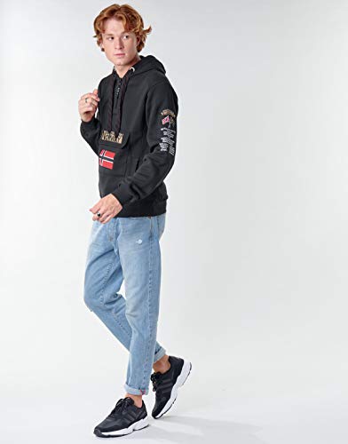 Geographical Norway GYMCLASS Men - Sudadera Capucha Bolsillos Hombre - Chaqueta Casual Hombres Abrigo - Camisetas Camisa Manga Larga - Hoodie Deportiva Regular Fitness Jacket Tops (Negro L)