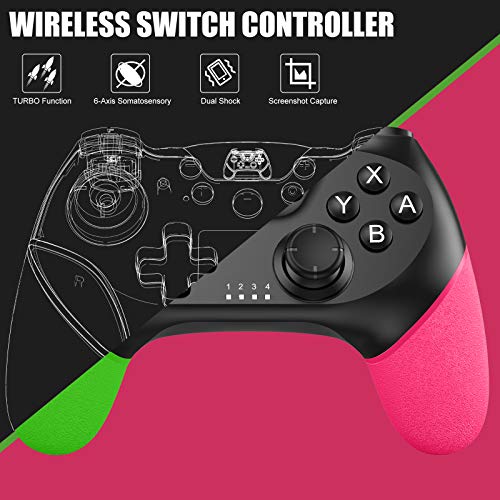 Gezimetie Mando Compatible para Switch, Wireless Bluetooth Pro Controller Controlador Inalámbrico con Función Gyro Axis/Dual Shock y Turbo Compatible con Switch/ Switch Lite