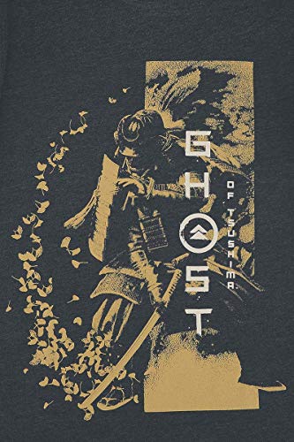 Ghost of Tsushima Splatter Hombre Camiseta Gris Oscuro L, 60% algodón, 40% poliéster, Regular