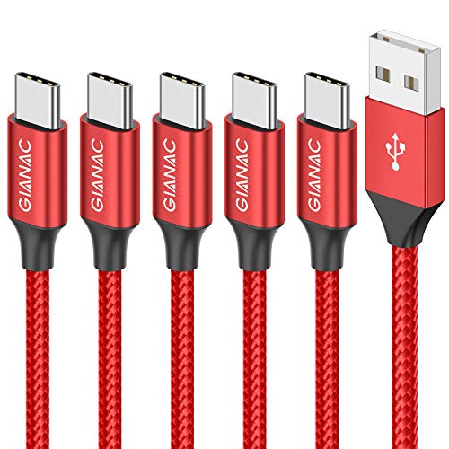 GIANAC Cable USB Tipo C, 5Pack [0.25M 0.5M 1M 2M 3M] 3A Cargador Tipo C Nylon Carga Rápida y Sincronización Cable USB C para Galaxy S10/S9/S8 Note9, Xiaomi Mi A2/A1, Huawei P30/P20/Mate20, Xperia XZ