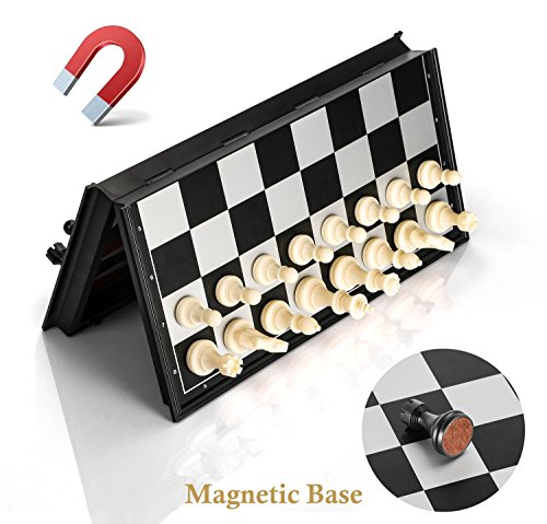 Gibot 3 en 1 Tablero de Ajedrez,31.5CM x 31.5CM Tablero de Ajedrez, Magnético con Ajedrez para niños y Adulto,Damas,Backgammon ,Tablero de Juego Plegable y Portátil para Viajar,Blanco y Negro